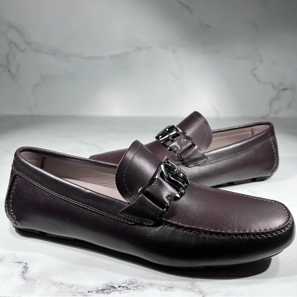 Salvatore Ferragamo Peter Hickory Light Grey Leather Slip On Driver Loafers